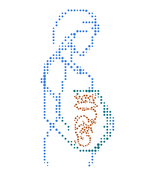 A mother and developing fetus rendered in dots